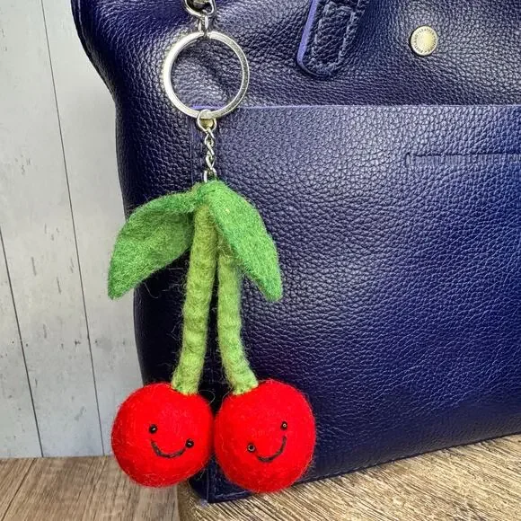 Red Cherries Cherry Bag Charm Fun Felted Wool Purse Charm NEW Accessories NEW! - Picture 2 of 6